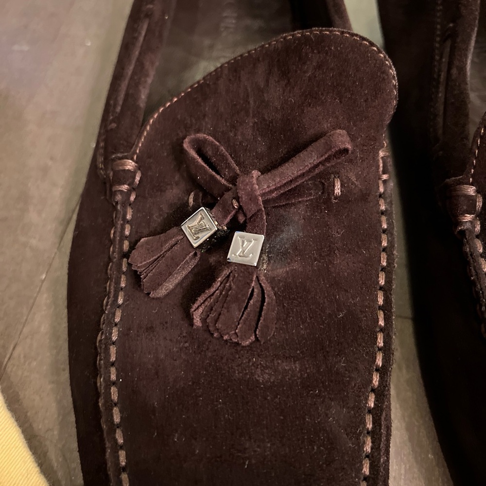 Louis Vuitton Brown Suede Shoes Moccasin Size 8.5 Excellent Condition Tassel - Picture 3 of 11